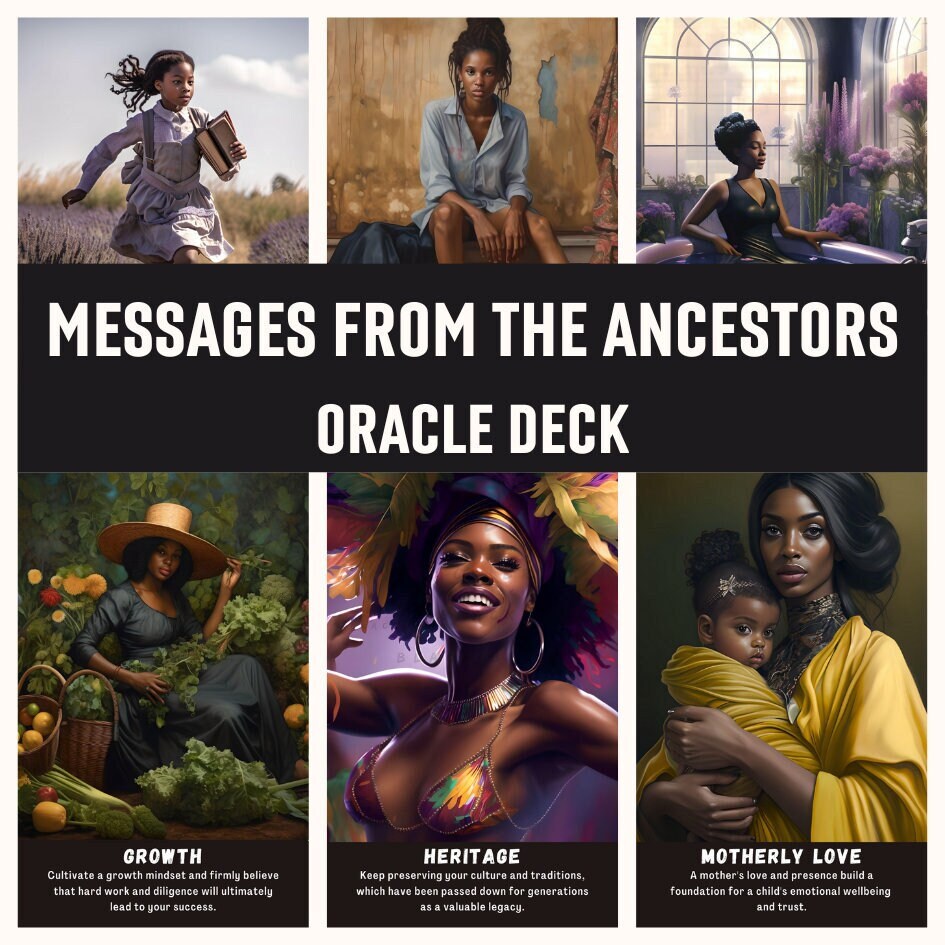 Oracle Card Deck | 54 Tarot Size Cards Ancestral Messages | Black People Art Oracle Cards With Meaning