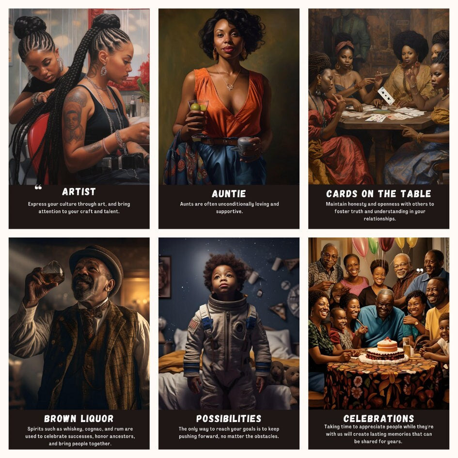 Oracle Card Deck | 54 Tarot Size Cards Ancestral Messages | Black People Art Oracle Cards With Meaning