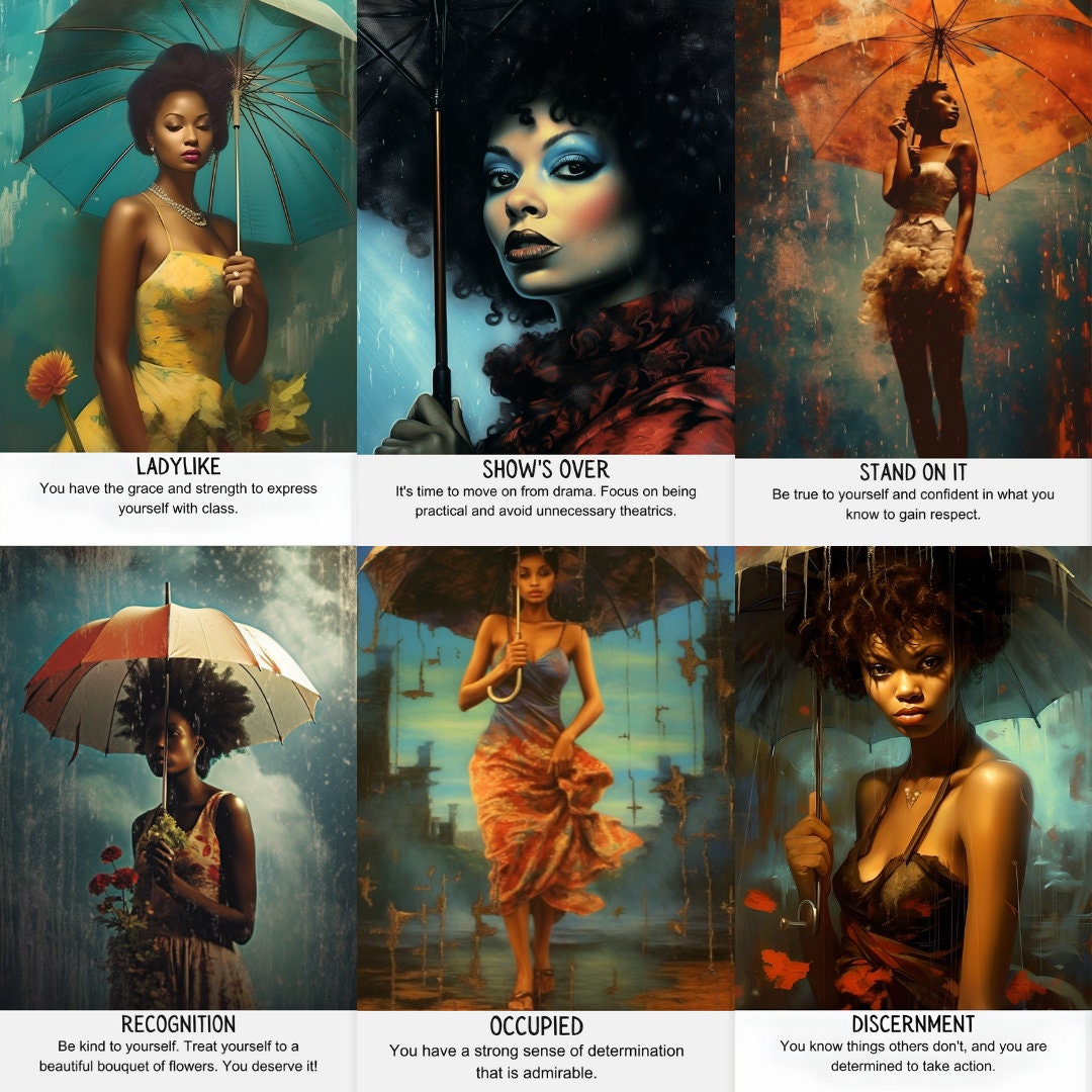 Umbrella Oracle Card Deck | 30 Card Black Tarot African American Divination Cards With Meaning