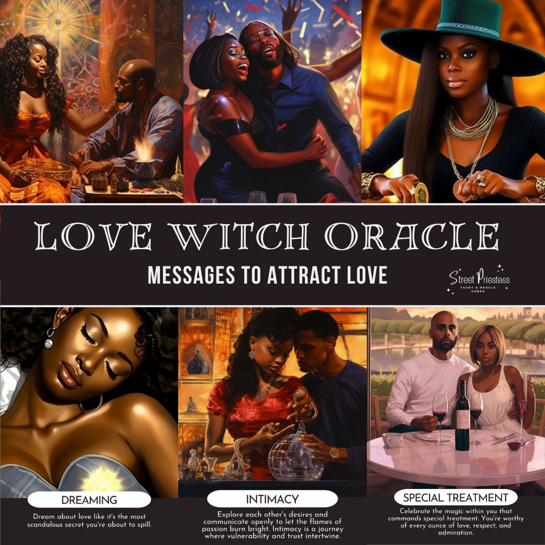 Love Witch Oracle Card Deck | 50 Love Attracting Message Cards | African American Black People Divination | Street Priestess Tarot