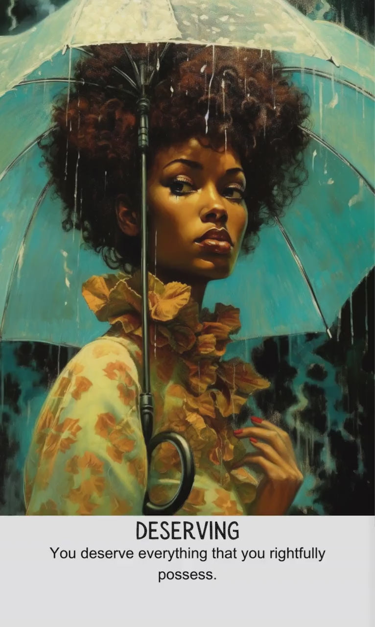 Umbrella Oracle Card Deck | 30 Tarot Sized Cards | Divine Feminine Messages | Black African American Divination Cards