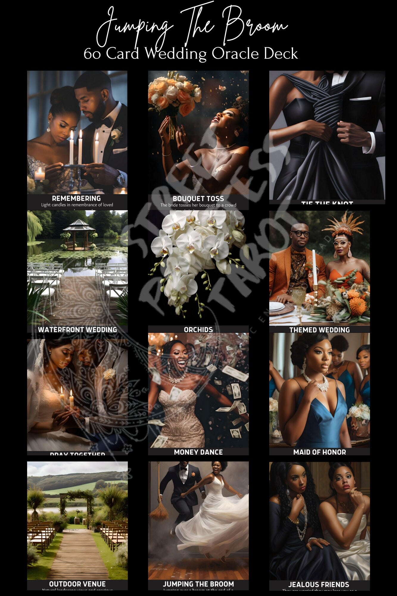 Oracle Card Deck | 60 Tarot Size Cards Wedding Bridal Messages | African American Divination Cards Black Artwork