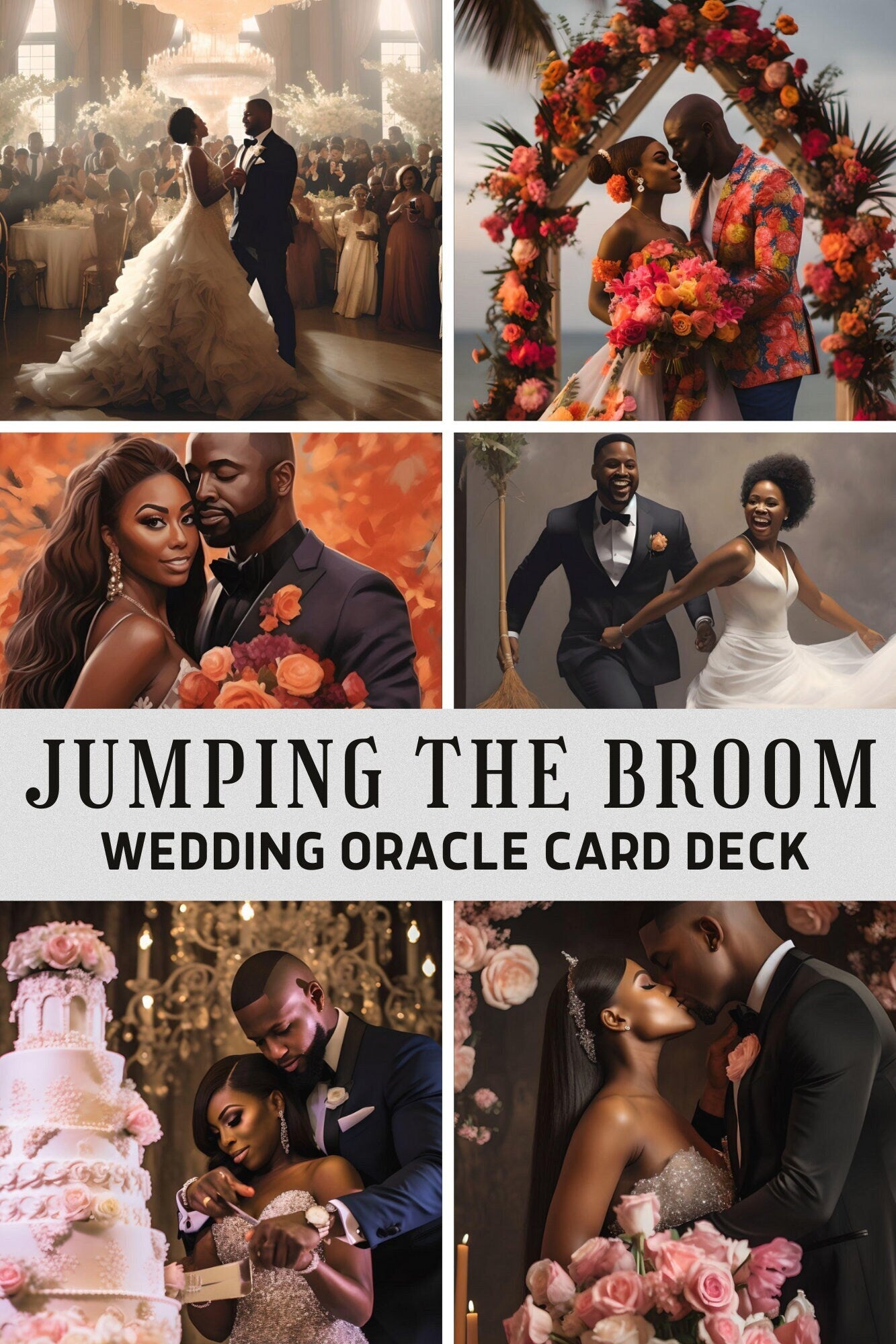 Oracle Card Deck | 60 Tarot Size Cards Wedding Bridal Messages | African American Divination Cards Black Artwork