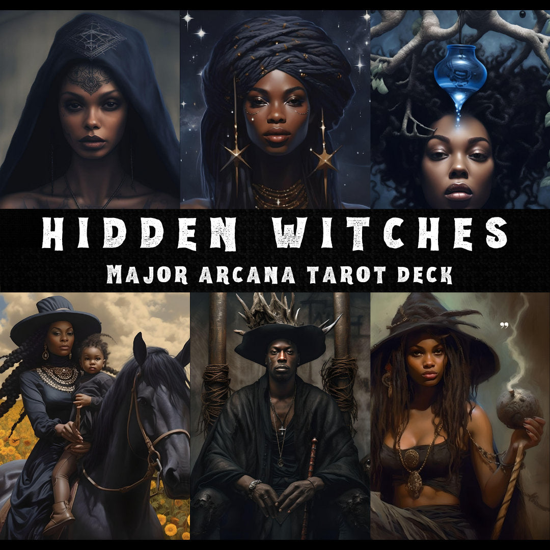 Hidden Witches Oracle Card Deck | 22 Major Arcana Tarot Size Cards | Black Artwork African American Divination| Cards With Meaning