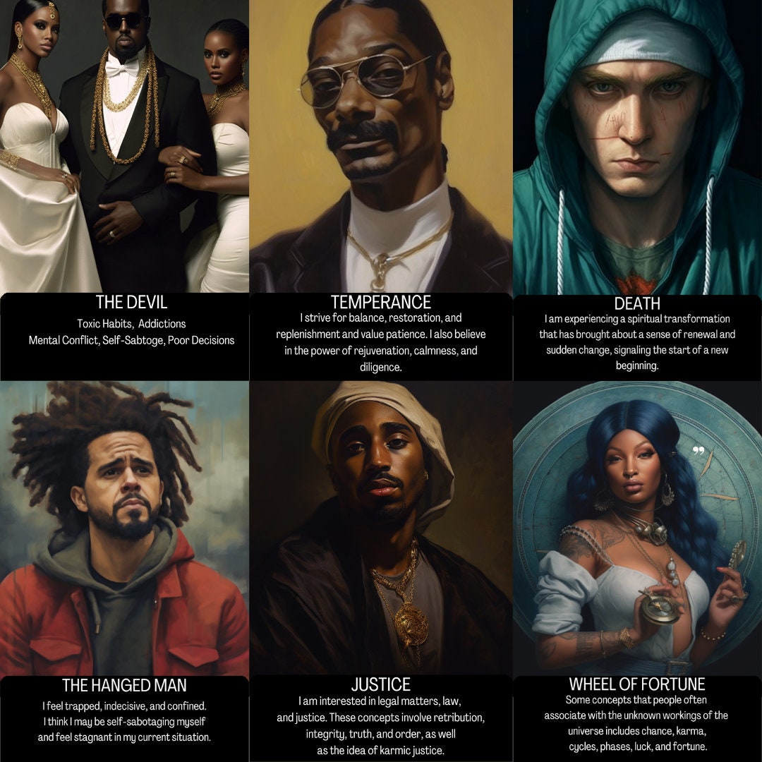 Hip Hop Tarot Deck | Major Arcana 22 Cards | Black People Art Oracle Cards With Meaning | African American Tarot