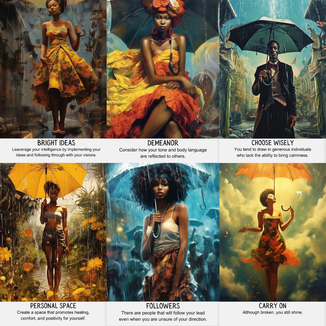 Umbrella Oracle Card Deck | 30 Card Black Tarot African American Divination Cards With Meaning