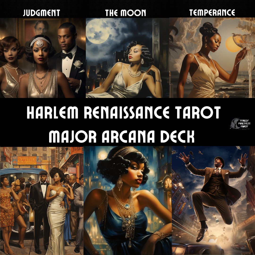 Harlem Renaissance Tarot Deck | 22 Large Size Major Arcana Cards | Black People Art Inspired African American Divination