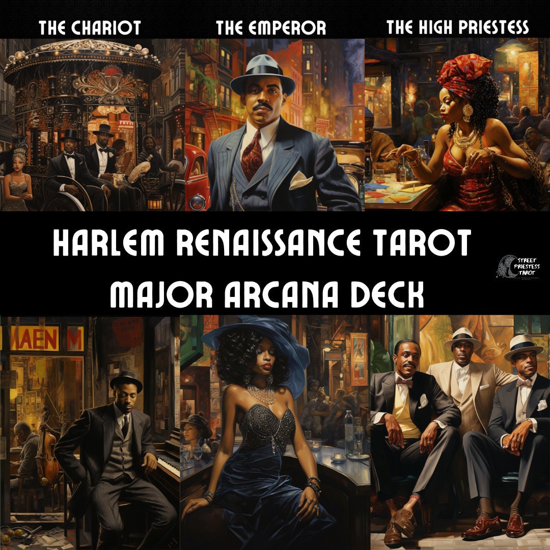 Harlem Renaissance Tarot Deck | 22 Large Size Major Arcana Cards | Black People Art Inspired African American Divination