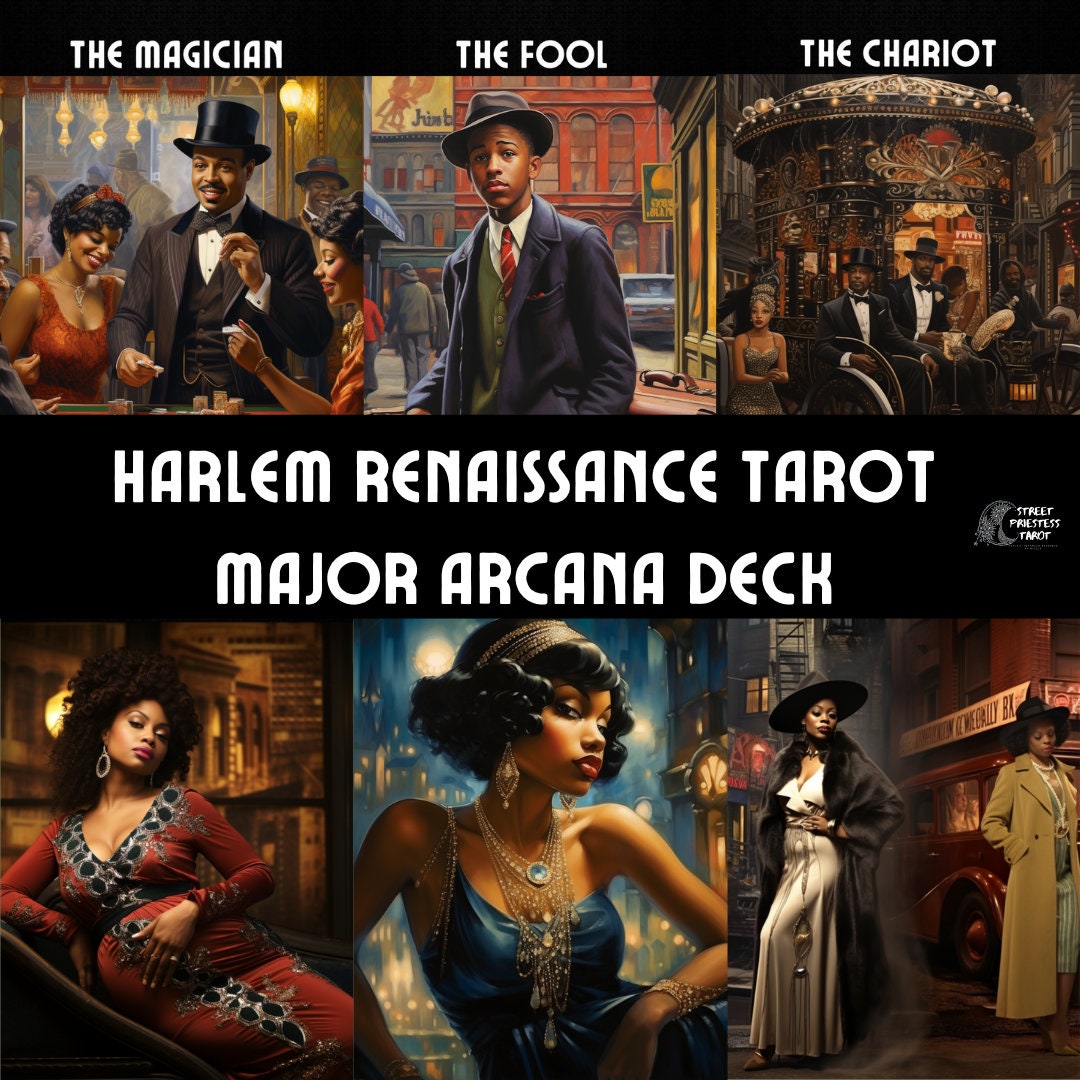 Harlem Renaissance Tarot Deck | 22 Large Size Major Arcana Cards | Black People Art Inspired African American Divination