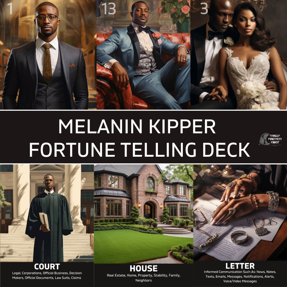 Melanin Kipper Fortune Telling Oracle Deck | 36 Tarot Size Cards With Keyword Meaning | African American Black Divination