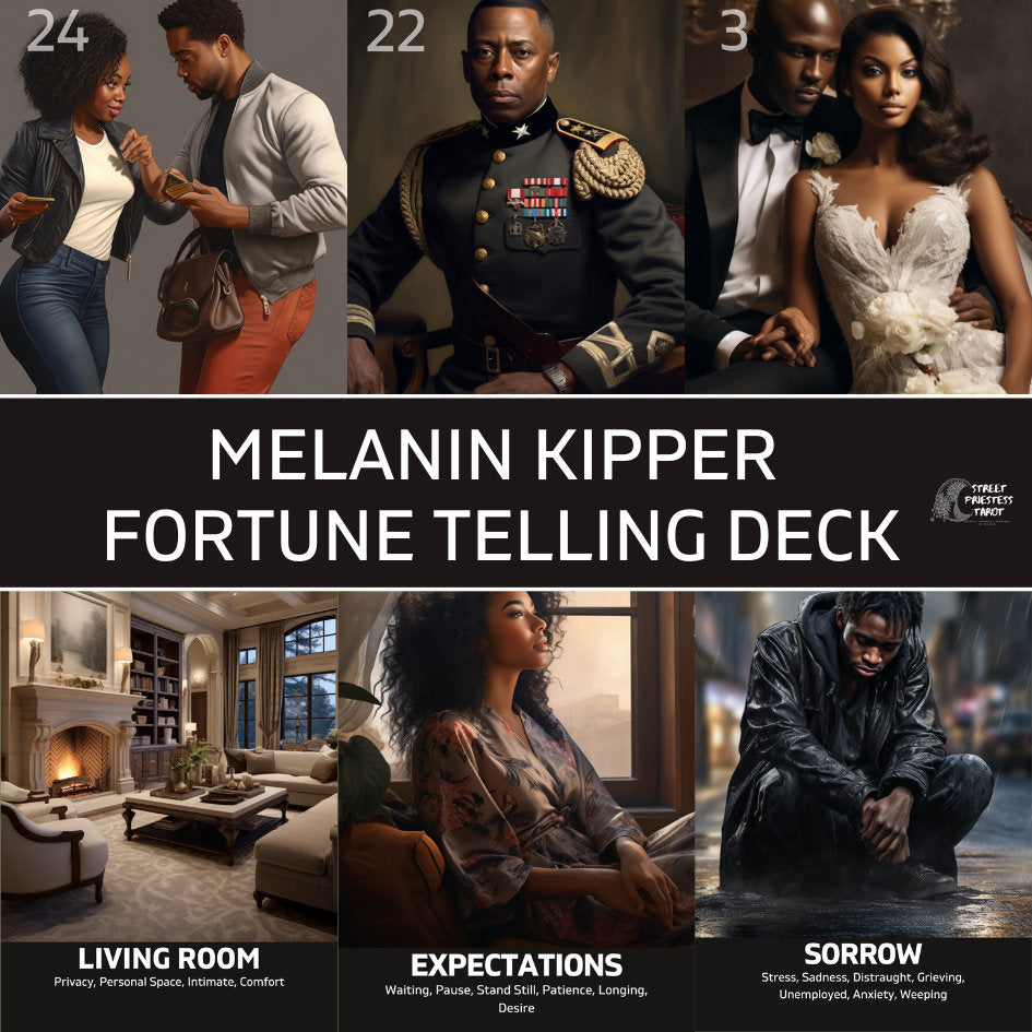 Melanin Kipper Fortune Telling Oracle Deck | 36 Tarot Size Cards With Keyword Meaning | African American Black Divination