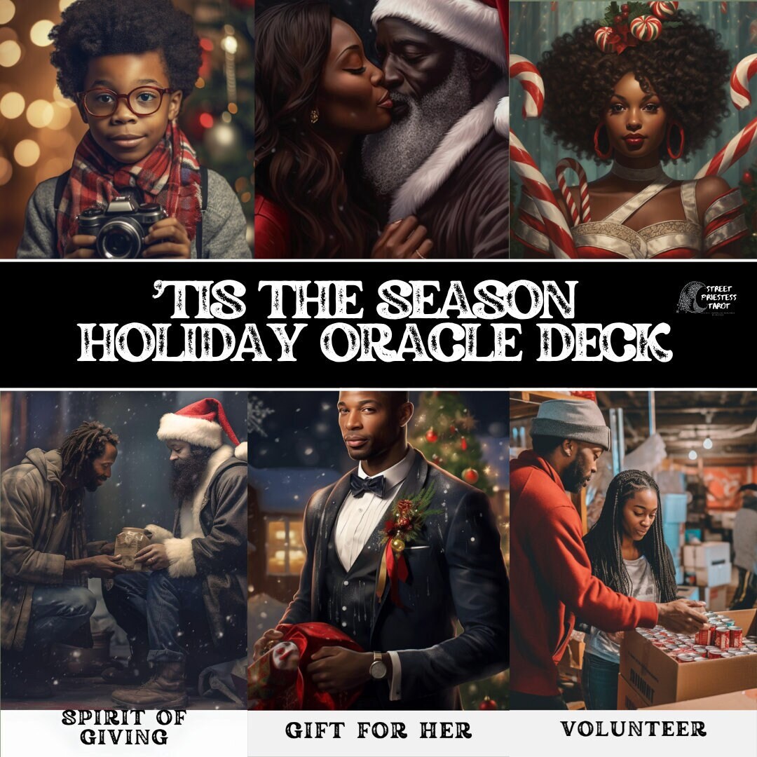 Christmas Oracle Deck | 57 Tarot Size Cards Holiday Messages | African American Divination Cards Black Artwork