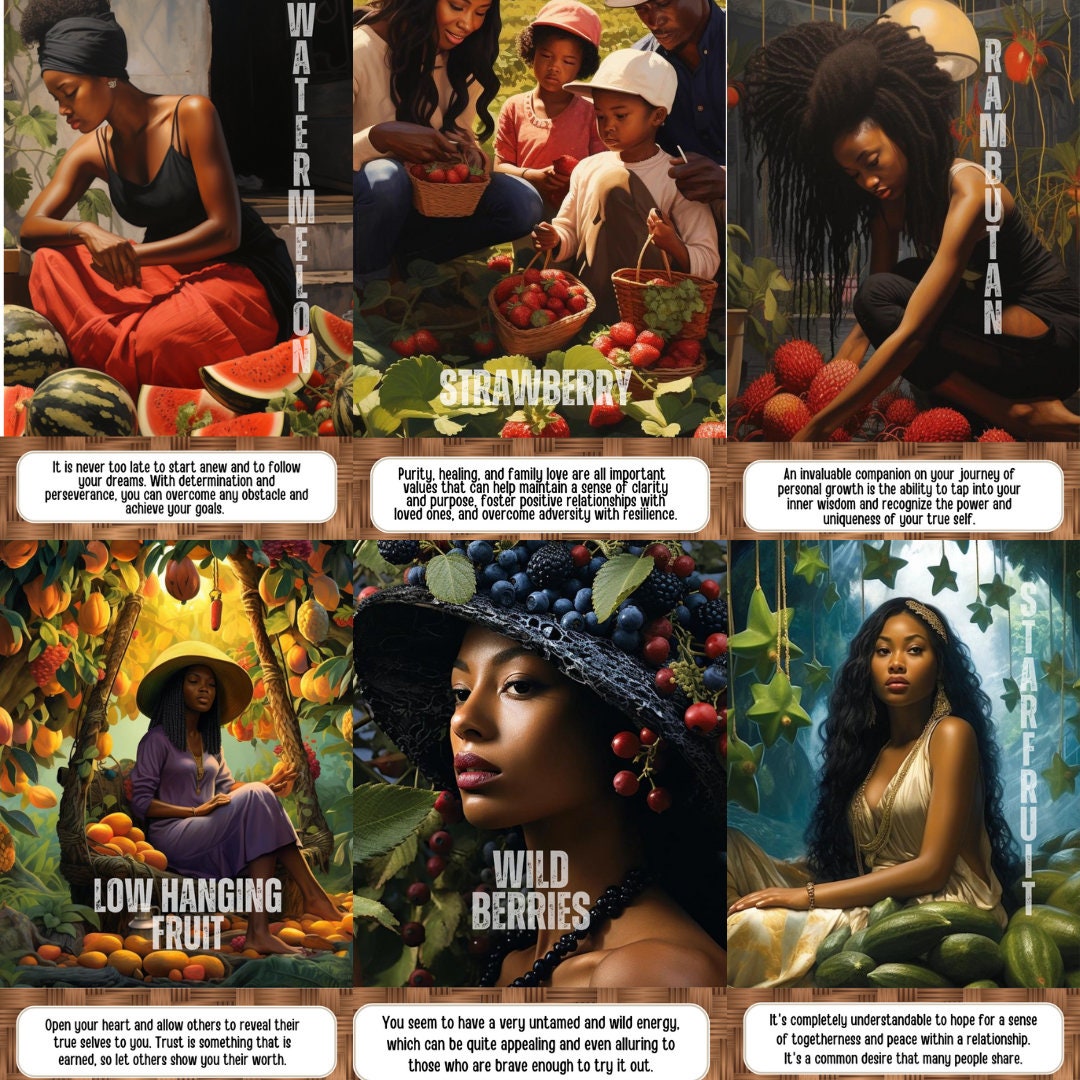 Spirit Fruit Oracle Card Deck | 40 Tarot Size Cards Spiritual Messages | Black African American Divination Cards With Meaning