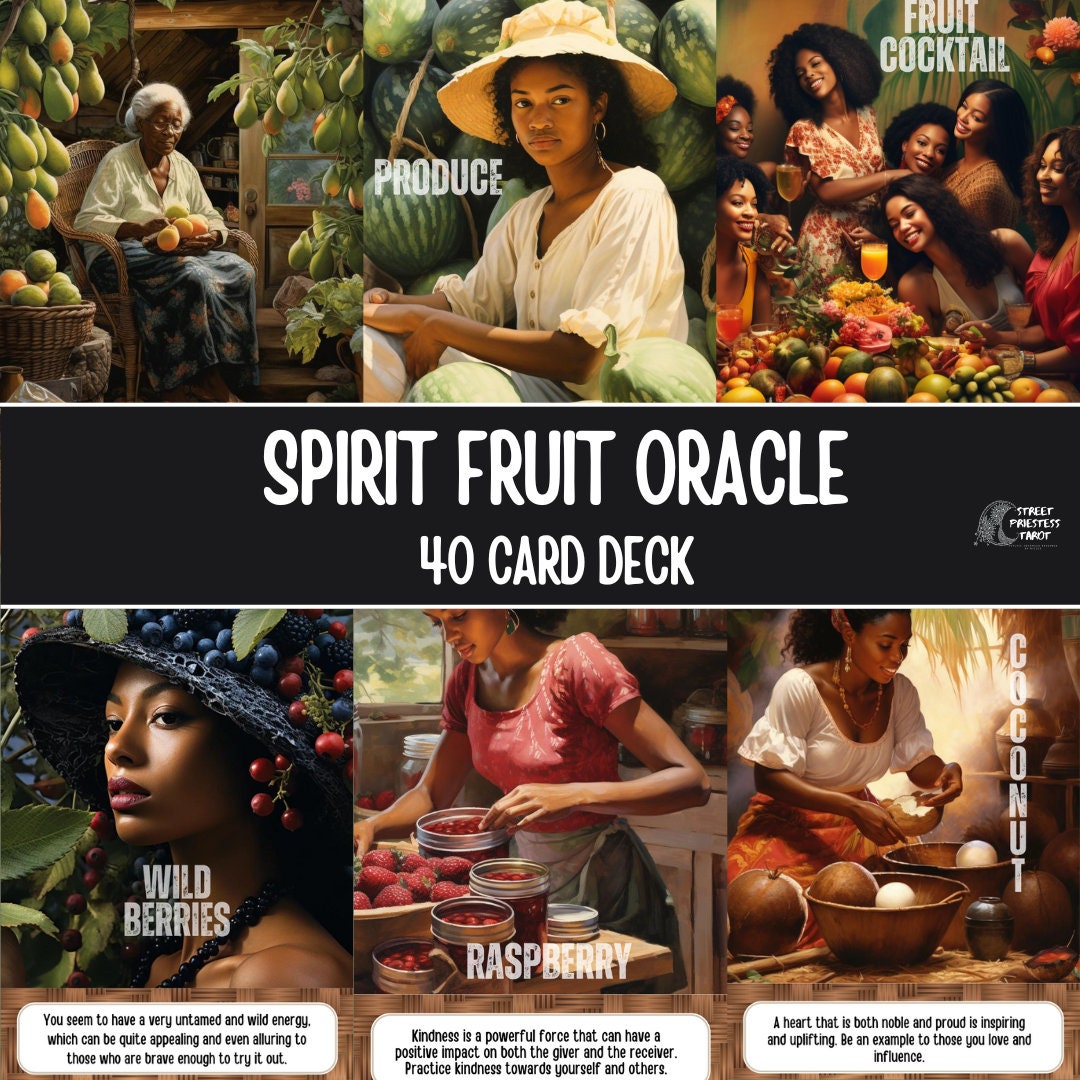 Spirit Fruit Oracle Card Deck | 40 Tarot Size Cards Spiritual Messages | Black African American Divination Cards With Meaning