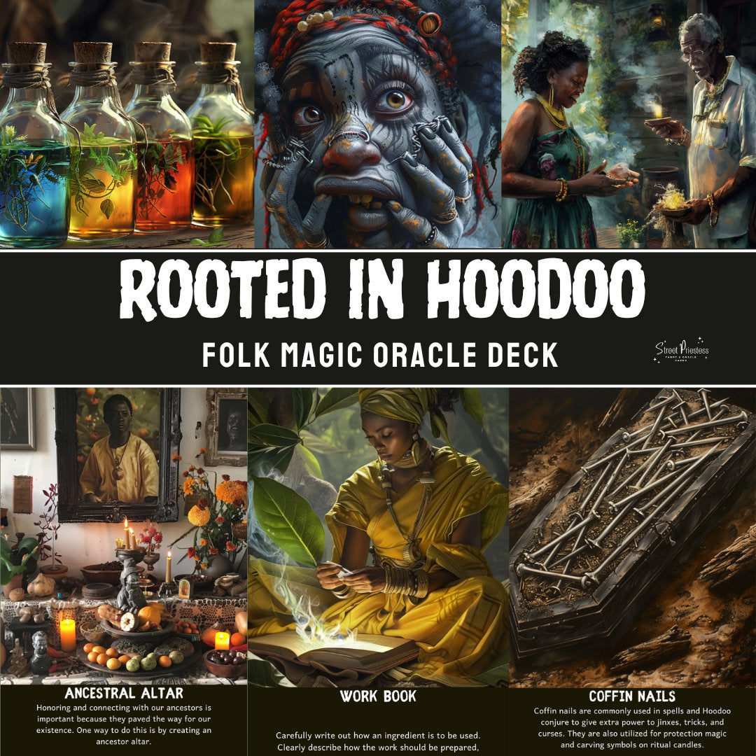 NEW! Rooted In Hoodoo | 70 Tarot-Sized Cards | African American Black Divination Cards | Street Priestess Tarot